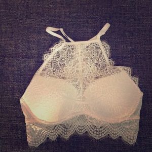 PINK | white lace bralette